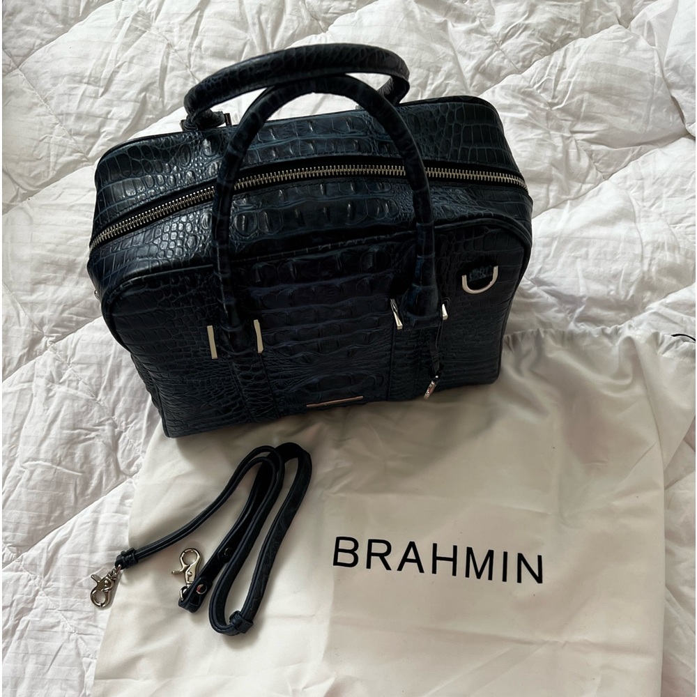 BRAHMIN Marissa Leather Handbag; Navy Tidewater (authentic)